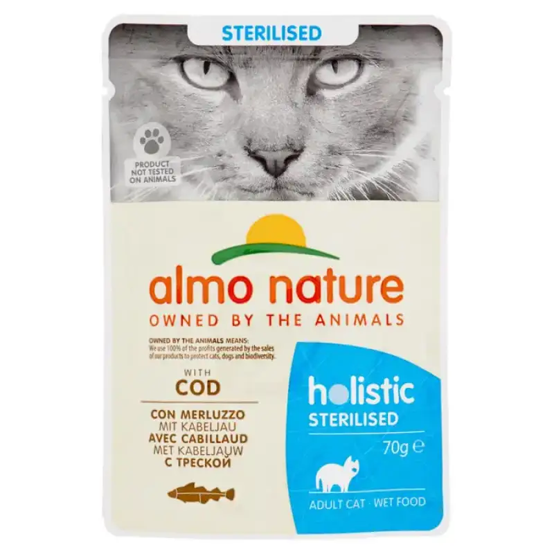 Almo Nature Holistic Sterilized Adult Cat with Cod 70 g Bax 30 buc.